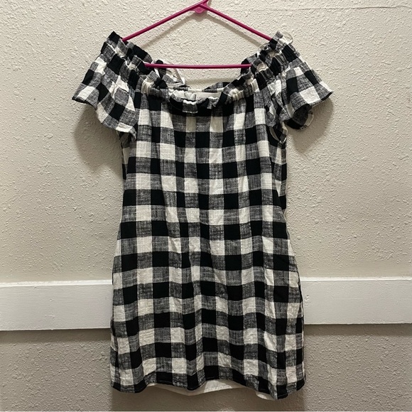 Anthropologie Corey Lynn Calter Gingham Plaid Off the Shoulder Mini Dress - Picture 3 of 12